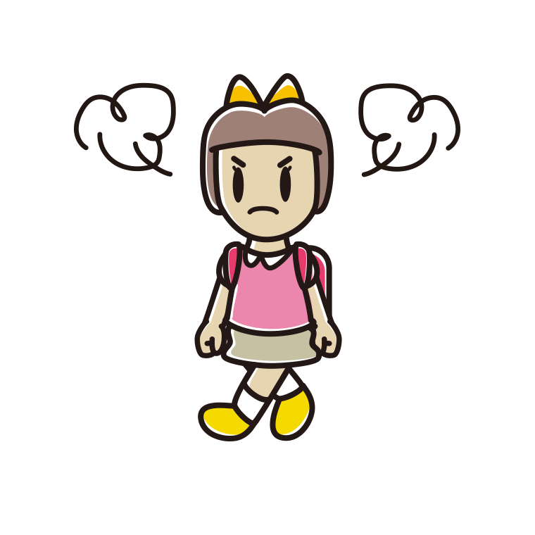 怒りながら通学する新小学一年生女子のイラスト【色あり、背景なし】透過PNG