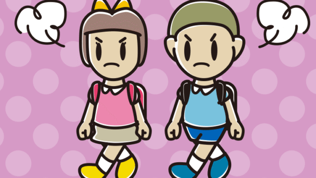 怒りながら通学する新小学一年生のイラスト【色、背景あり】PNG