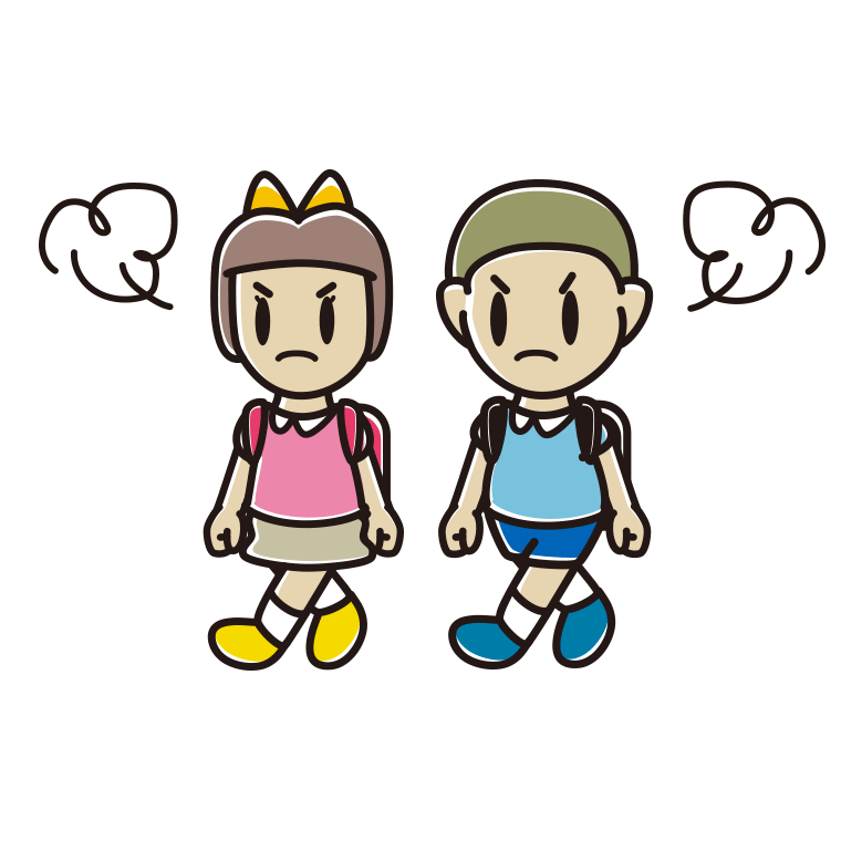 怒りながら通学する新小学一年生のイラスト【色あり、背景なし】透過PNG