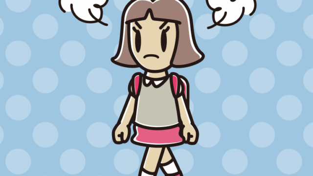 怒りながら通学する小学生女子のイラスト【色、背景あり】PNG
