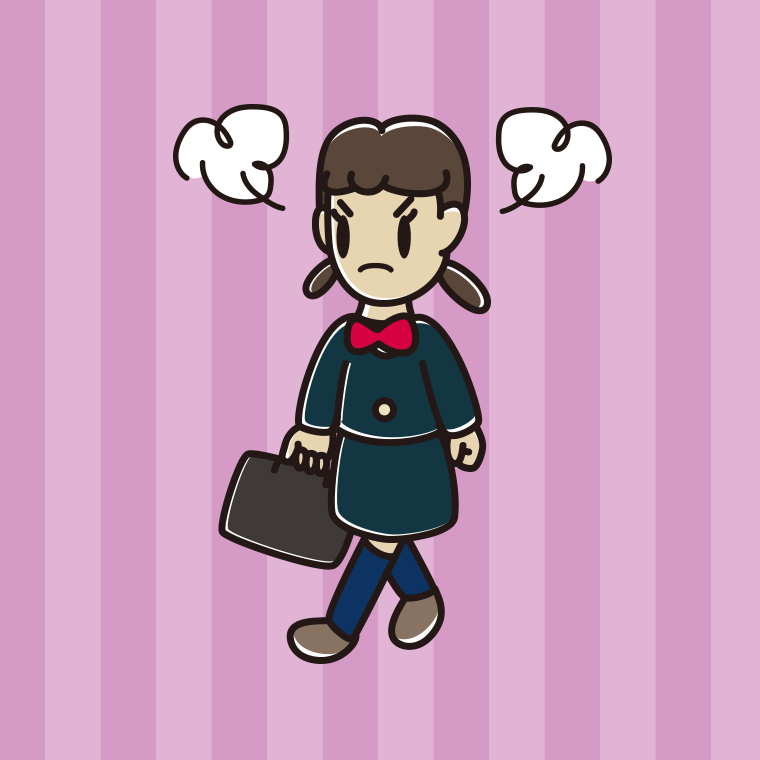 怒りながら通学する女子中学生のイラスト【色、背景あり】PNG