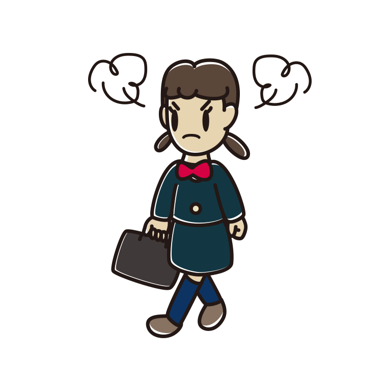 怒りながら通学する女子中学生のイラスト【色あり、背景なし】透過PNG