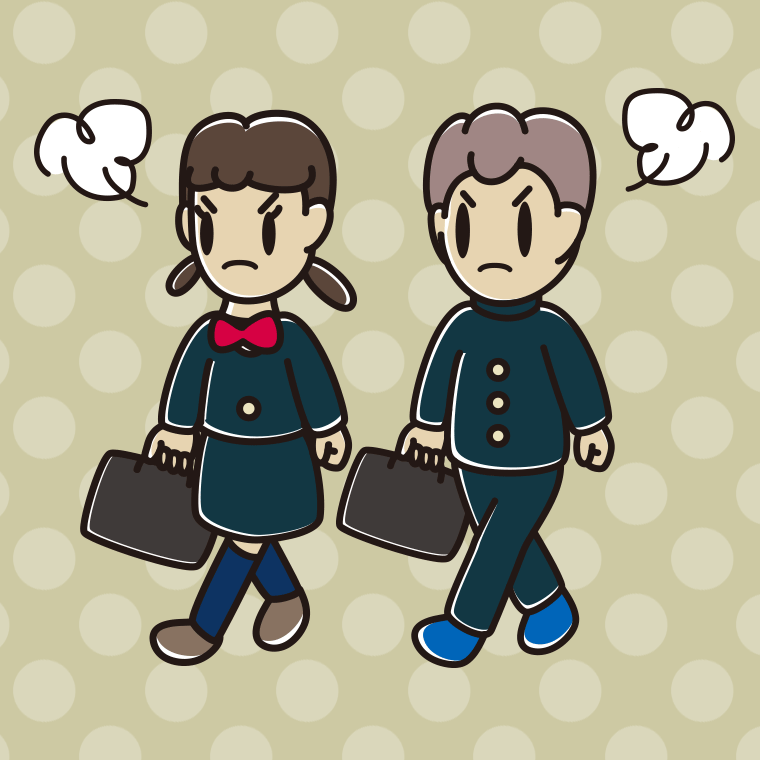 怒りながら通学する中学生のイラスト【色、背景あり】PNG