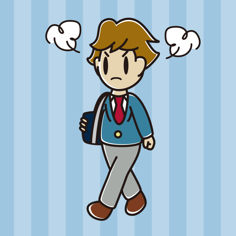 怒りながら通学する男子高校生のイラスト【色、背景あり】PNG