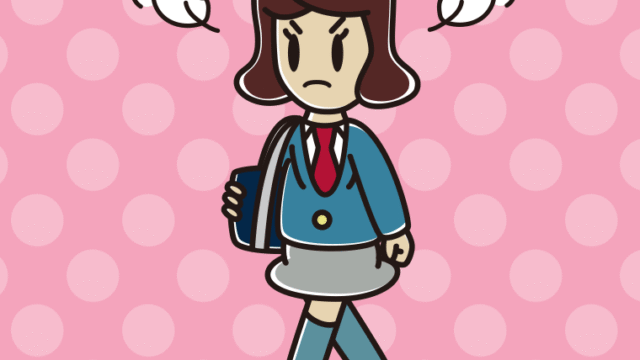 怒りながら通学する女子高校生のイラスト【色、背景あり】PNG