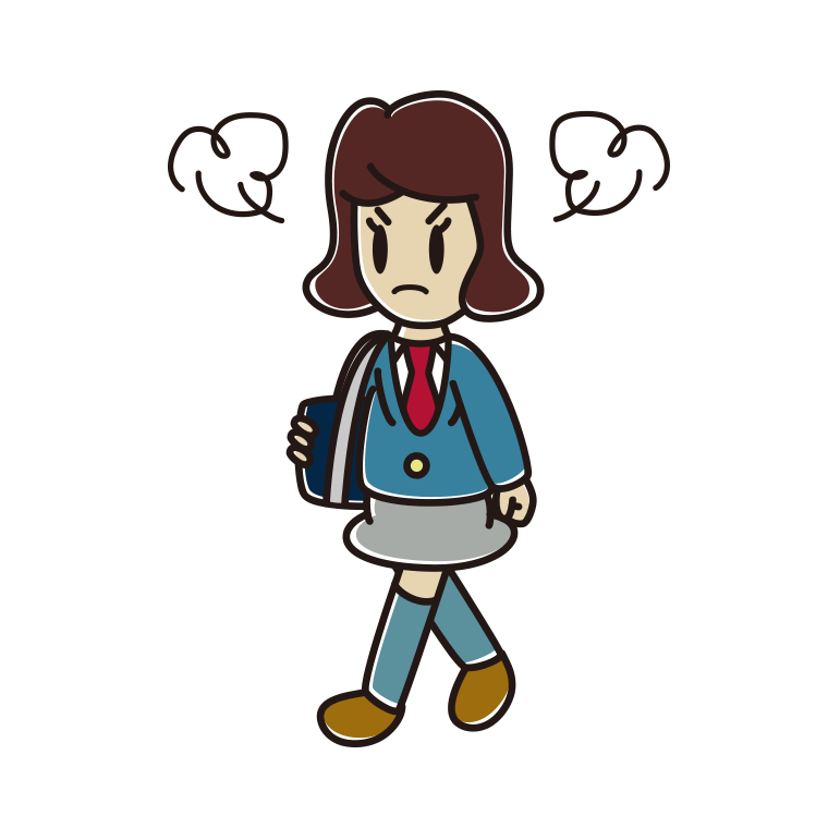怒りながら通学する女子高校生のイラスト【色あり、背景なし】透過PNG