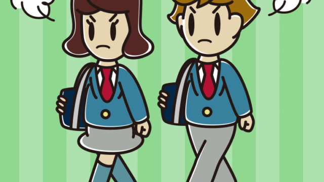 怒りながら通学する高校生のイラスト【色、背景あり】PNG