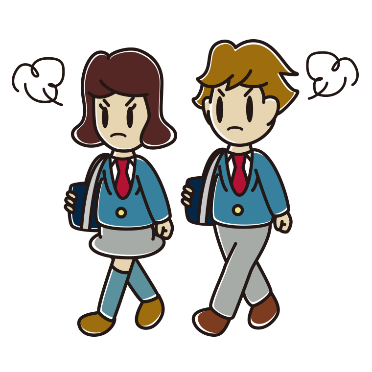 怒りながら通学する高校生のイラスト【色あり、背景なし】透過PNG