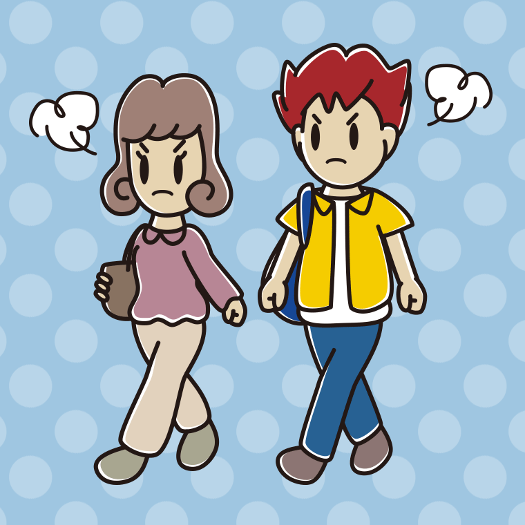 怒りながら通学する大学生のイラスト【色、背景あり】PNG