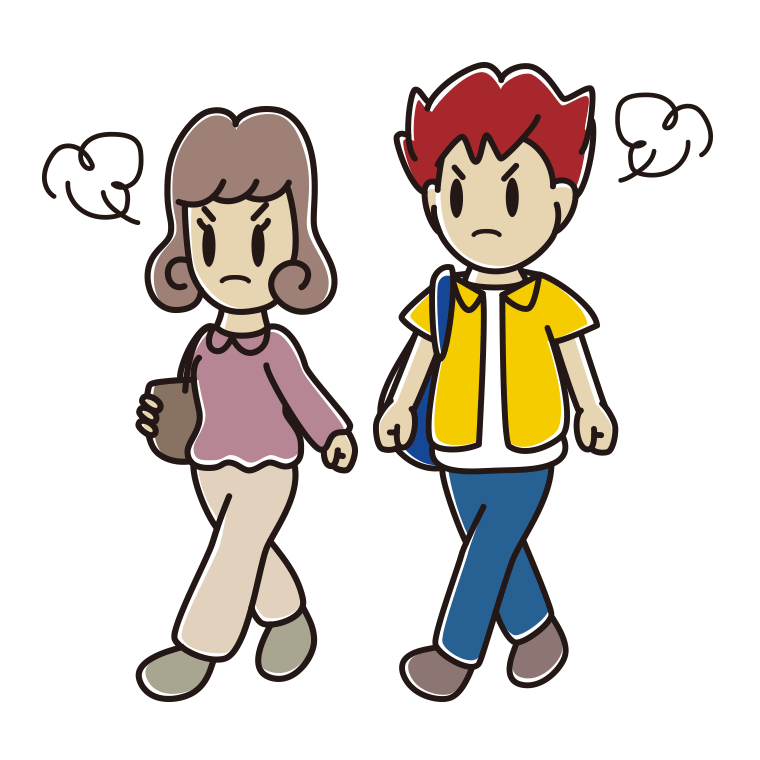 怒りながら通学する大学生のイラスト【色あり、背景なし】透過PNG