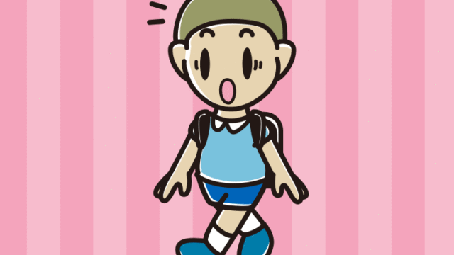 通学中に驚く新小学一年生男子のイラスト【色、背景あり】PNG