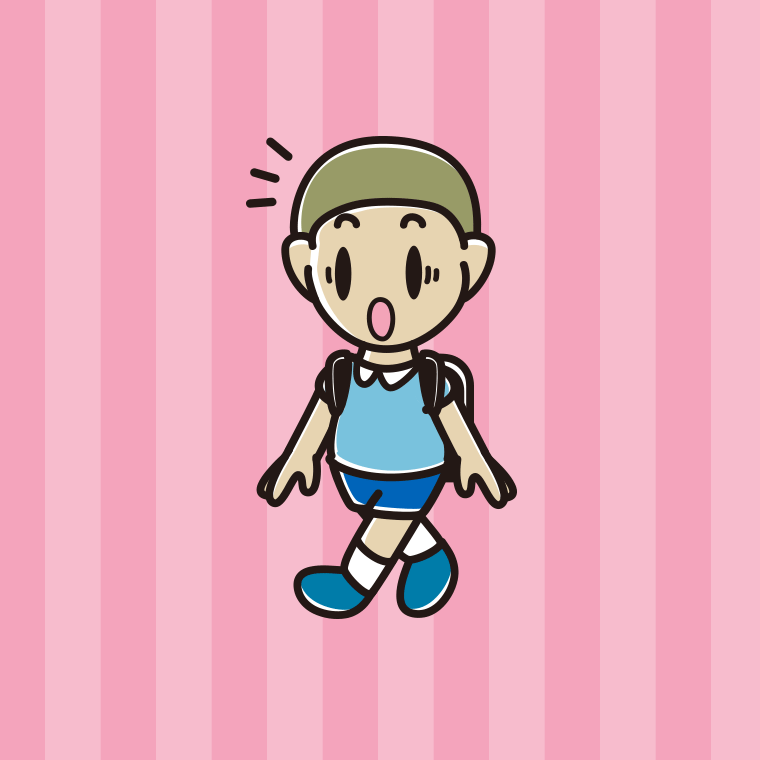 通学中に驚く新小学一年生男子のイラスト【色、背景あり】PNG