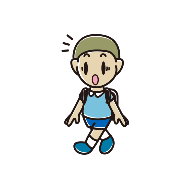 通学中に驚く新小学一年生男子のイラスト【色あり、背景なし】透過PNG