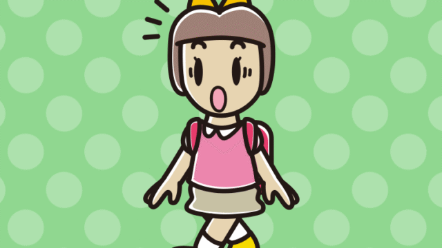 通学中に驚く新小学一年生女子のイラスト【色、背景あり】PNG