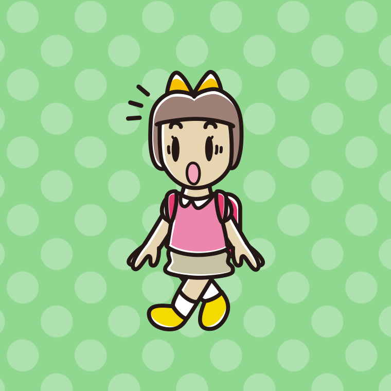 通学中に驚く新小学一年生女子のイラスト【色、背景あり】PNG