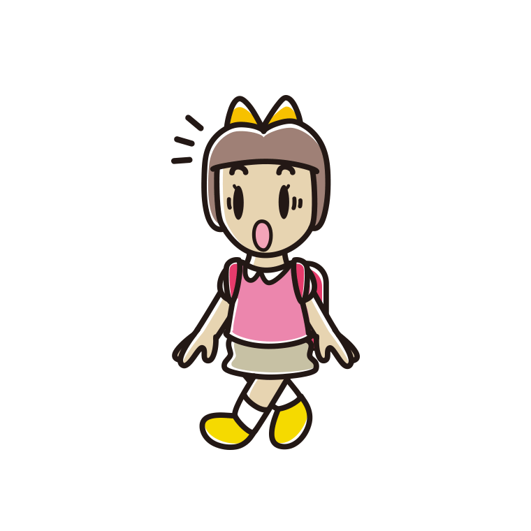 通学中に驚く新小学一年生女子のイラスト【色あり、背景なし】透過PNG