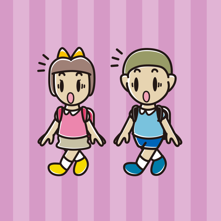通学中に驚く新小学一年生のイラスト【色、背景あり】PNG