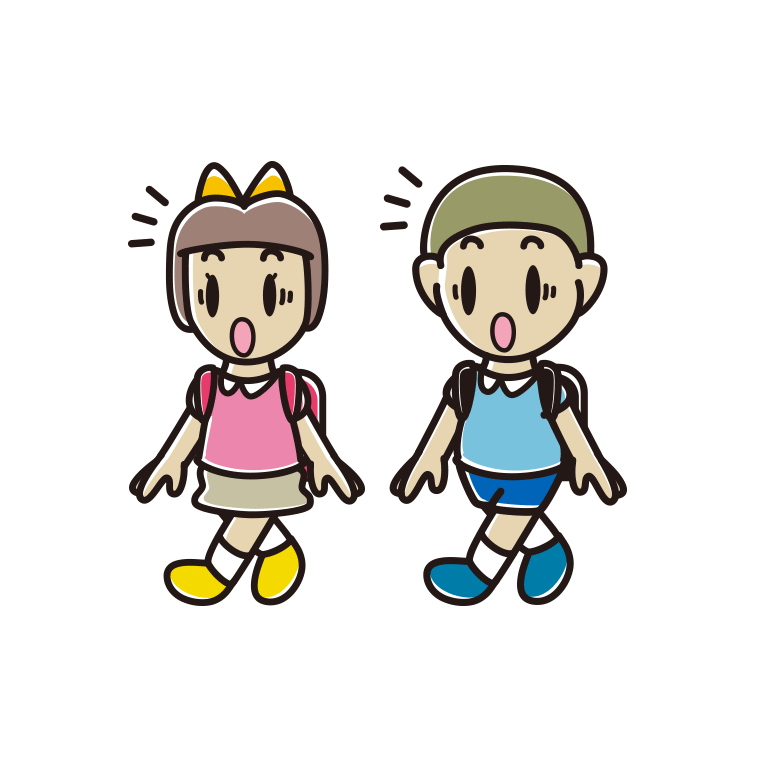 通学中に驚く新小学一年生のイラスト【色あり、背景なし】透過PNG