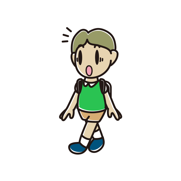 通学中に驚く小学生男子のイラスト【色あり、背景なし】透過PNG