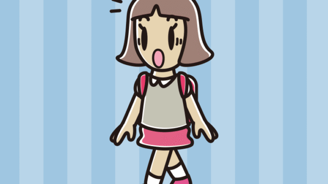 通学中に驚く小学生女子のイラスト【色、背景あり】PNG