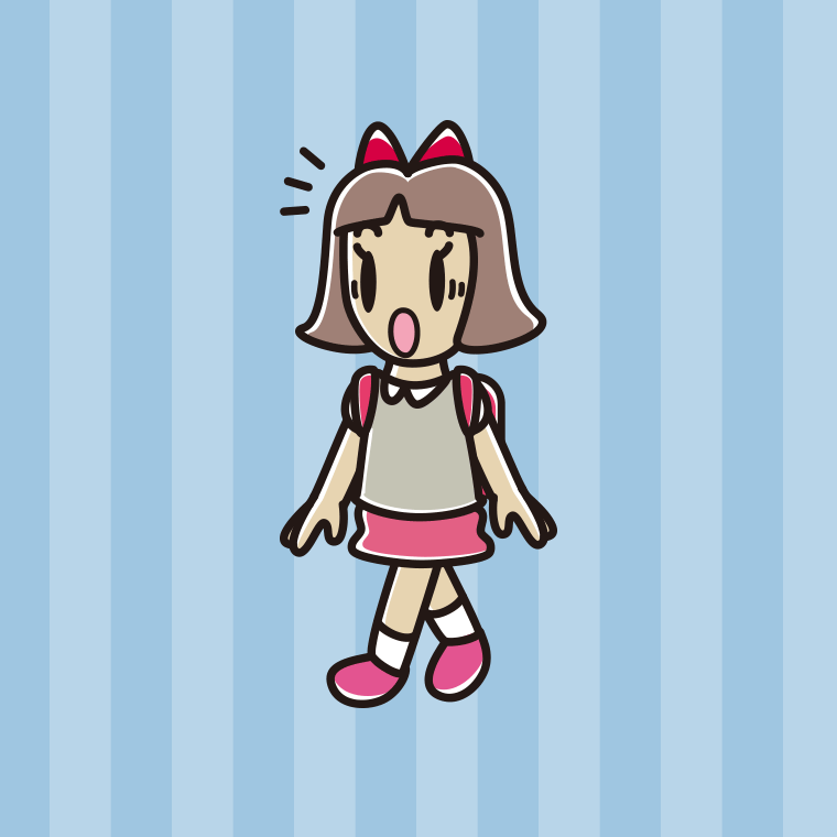 通学中に驚く小学生女子のイラスト【色、背景あり】PNG