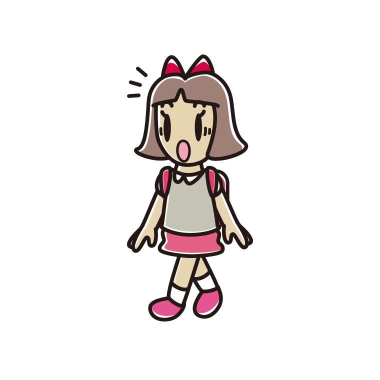 通学中に驚く小学生女子のイラスト【色あり、背景なし】透過PNG
