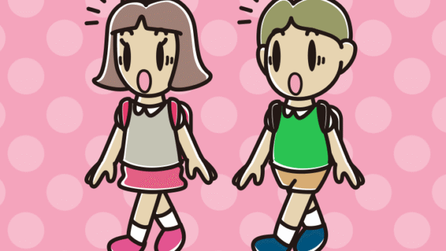 通学中に驚く小学生のイラスト【色、背景あり】PNG