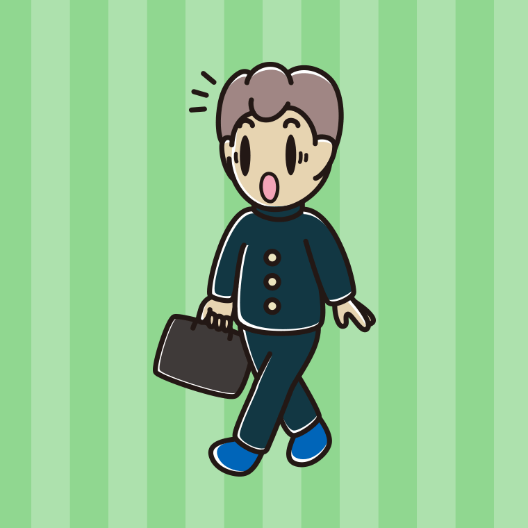 通学中に驚く男子中学生のイラスト【色、背景あり】PNG