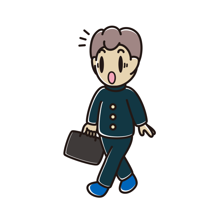 通学中に驚く男子中学生のイラスト【色あり、背景なし】透過PNG