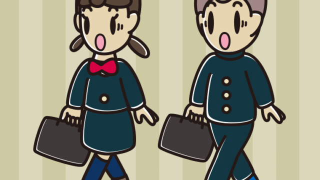 通学中に驚く中学生のイラスト【色、背景あり】PNG