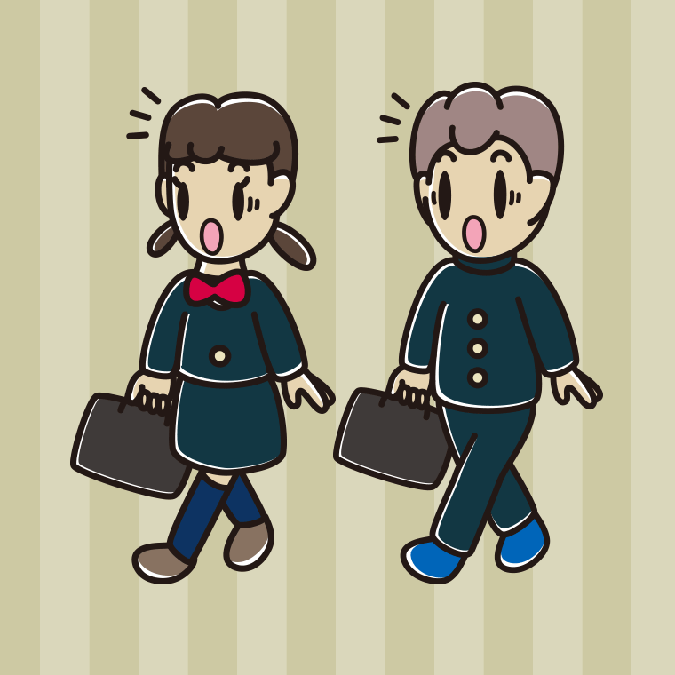 通学中に驚く中学生のイラスト【色、背景あり】PNG
