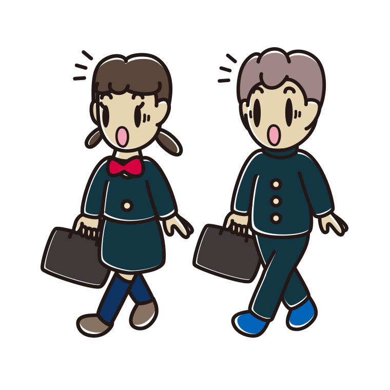 通学中に驚く中学生のイラスト【色あり、背景なし】透過PNG