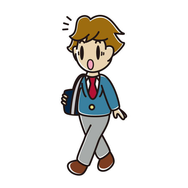 通学中に驚く男子高校生のイラスト【色あり、背景なし】透過PNG