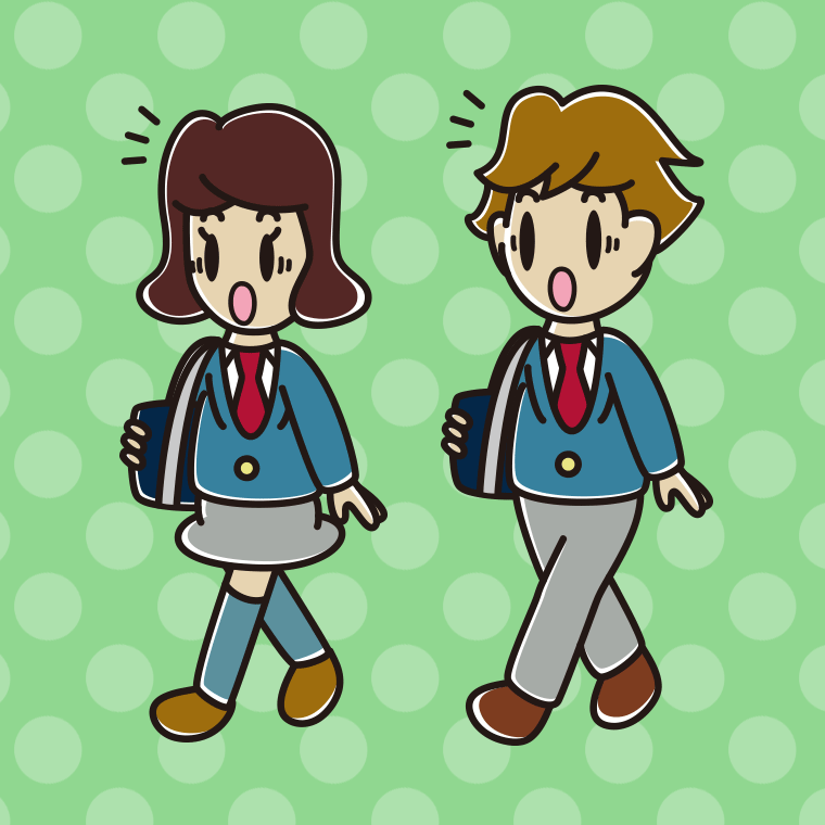 通学中に驚く高校生のイラスト【色、背景あり】PNG
