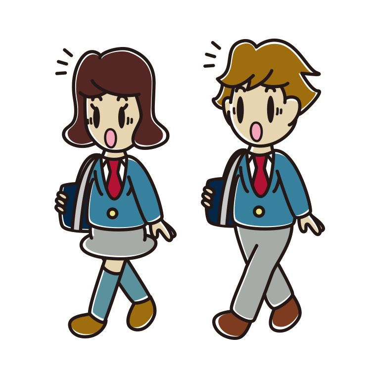 通学中に驚く高校生のイラスト【色あり、背景なし】透過PNG
