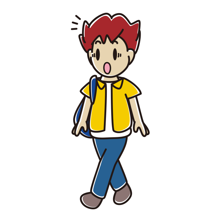通学中に驚く男子大学生のイラスト【色あり、背景なし】透過PNG