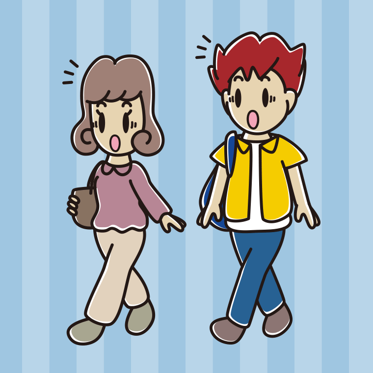 通学中に驚く大学生のイラスト【色、背景あり】PNG