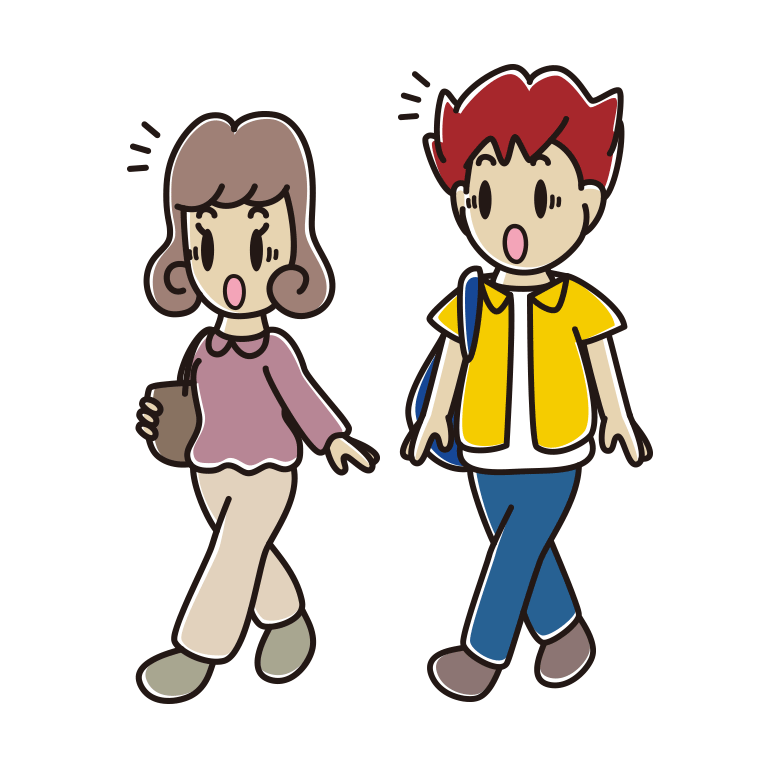 通学中に驚く大学生のイラスト【色あり、背景なし】透過PNG