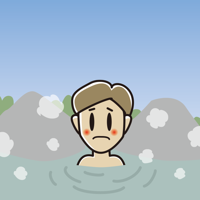 温泉で困る男性のイラスト【色、背景あり】PNG