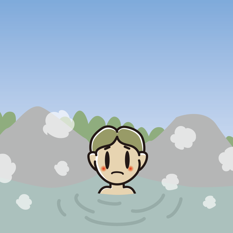 温泉で困る小学生男子のイラスト【色、背景あり】PNG