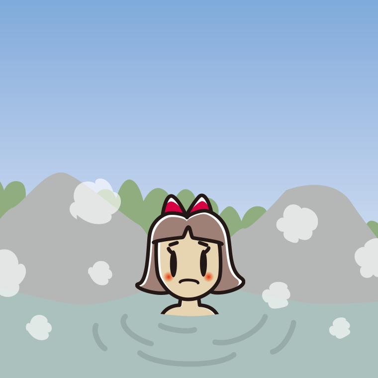 温泉で困る小学生女子のイラスト【色、背景あり】PNG