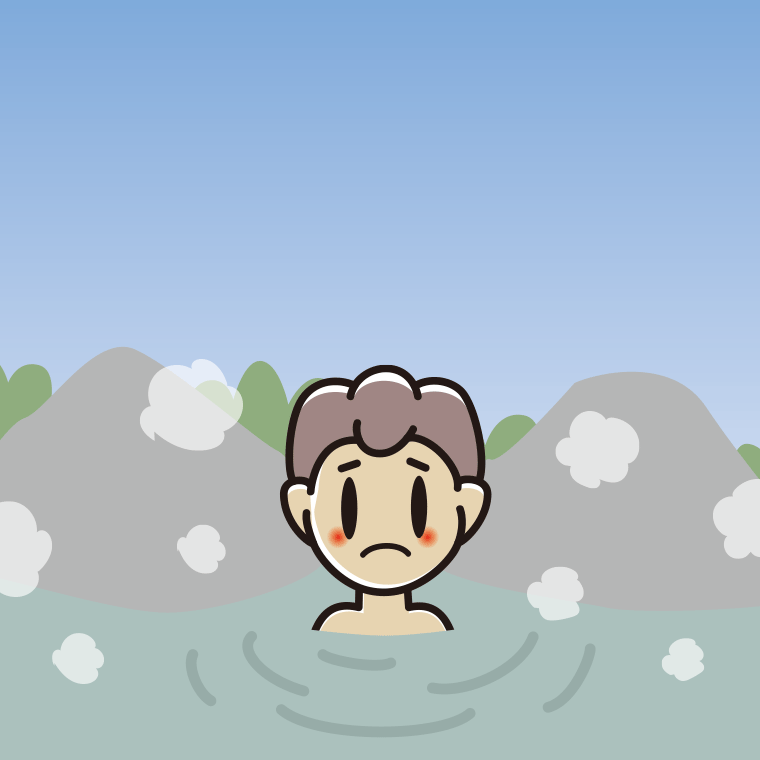 温泉で困る男子中学生のイラスト【色、背景あり】PNG