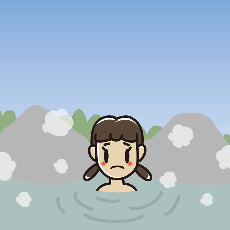 温泉で困る女子中学生のイラスト【色、背景あり】PNG