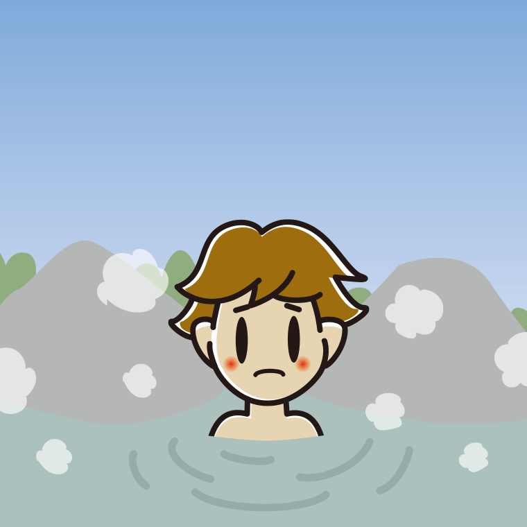 温泉で困る男子高校生のイラスト【色、背景あり】PNG