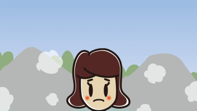 温泉で困る女子高校生のイラスト【色、背景あり】PNG