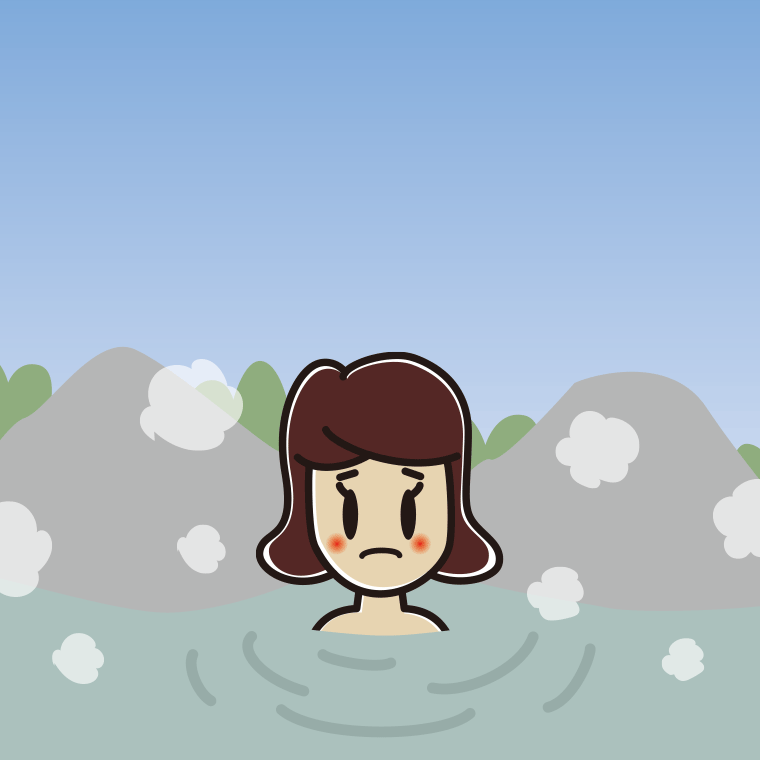 温泉で困る女子高校生のイラスト【色、背景あり】PNG