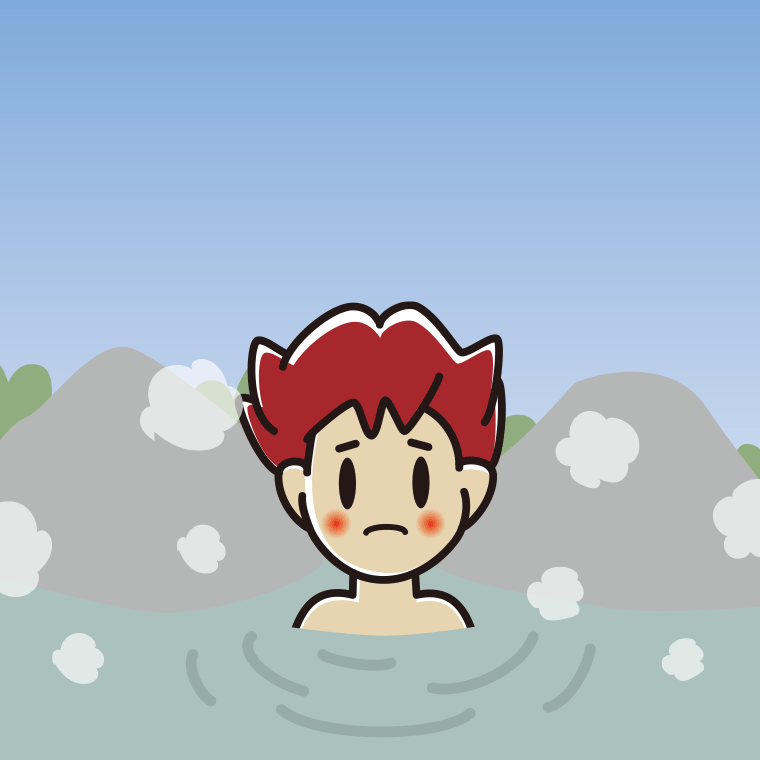 温泉で困る男子大学生のイラスト【色、背景あり】PNG