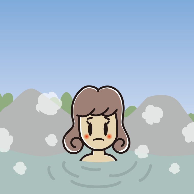 温泉で困る女子大学生のイラスト【色、背景あり】PNG