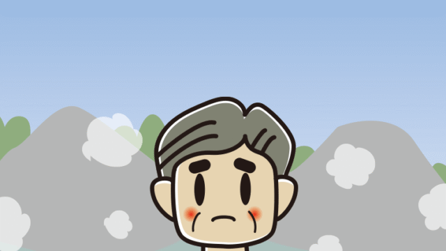 温泉で困るおじさんのイラスト【色、背景あり】PNG