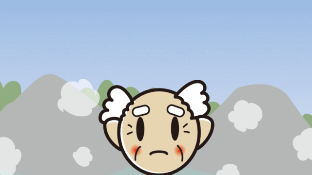 温泉で困るおじいさんのイラスト【色、背景あり】PNG